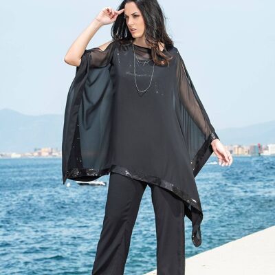 Chiffon georgette cape with sequins