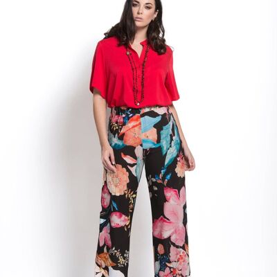 Wide floral patterned trousers w / line