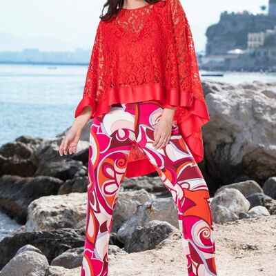 Wide trousers in patterned crepe