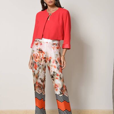 Patterned satin trousers with elastic waist 71