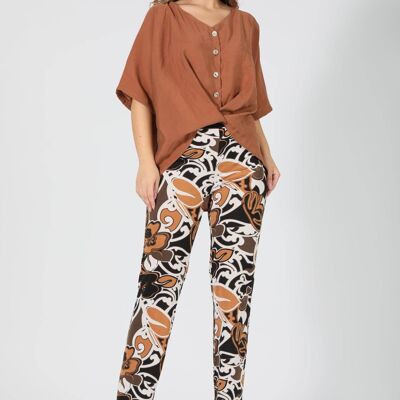 Patterned trousers with elasticated waist