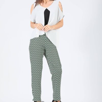 Pantalone in crepè micro fantasia con elastico