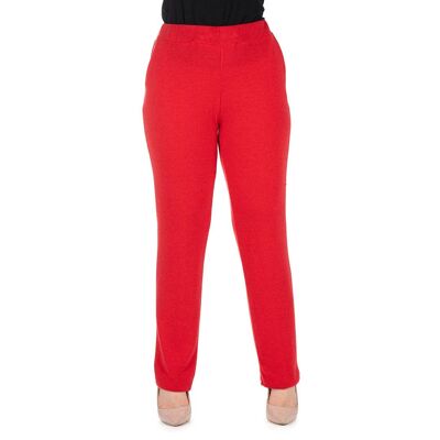 Red knitted trousers with elasticated waist