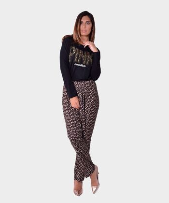 Pantalon en maille à micro motif avec nœud sur le devant