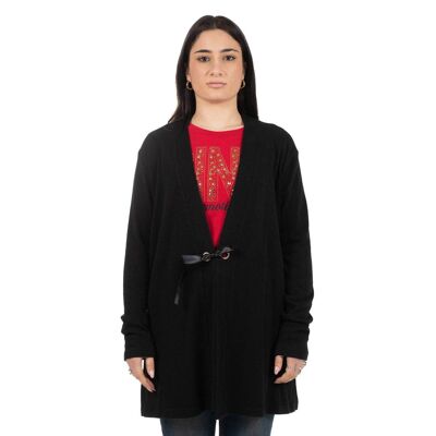 Knitted duster coat with eyelets and rhinestones Black