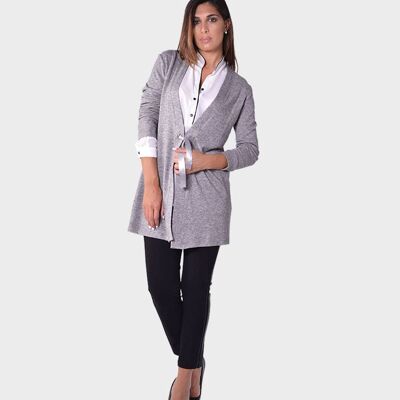 Knitted duster coat with eyelets and rhinestones Gray
