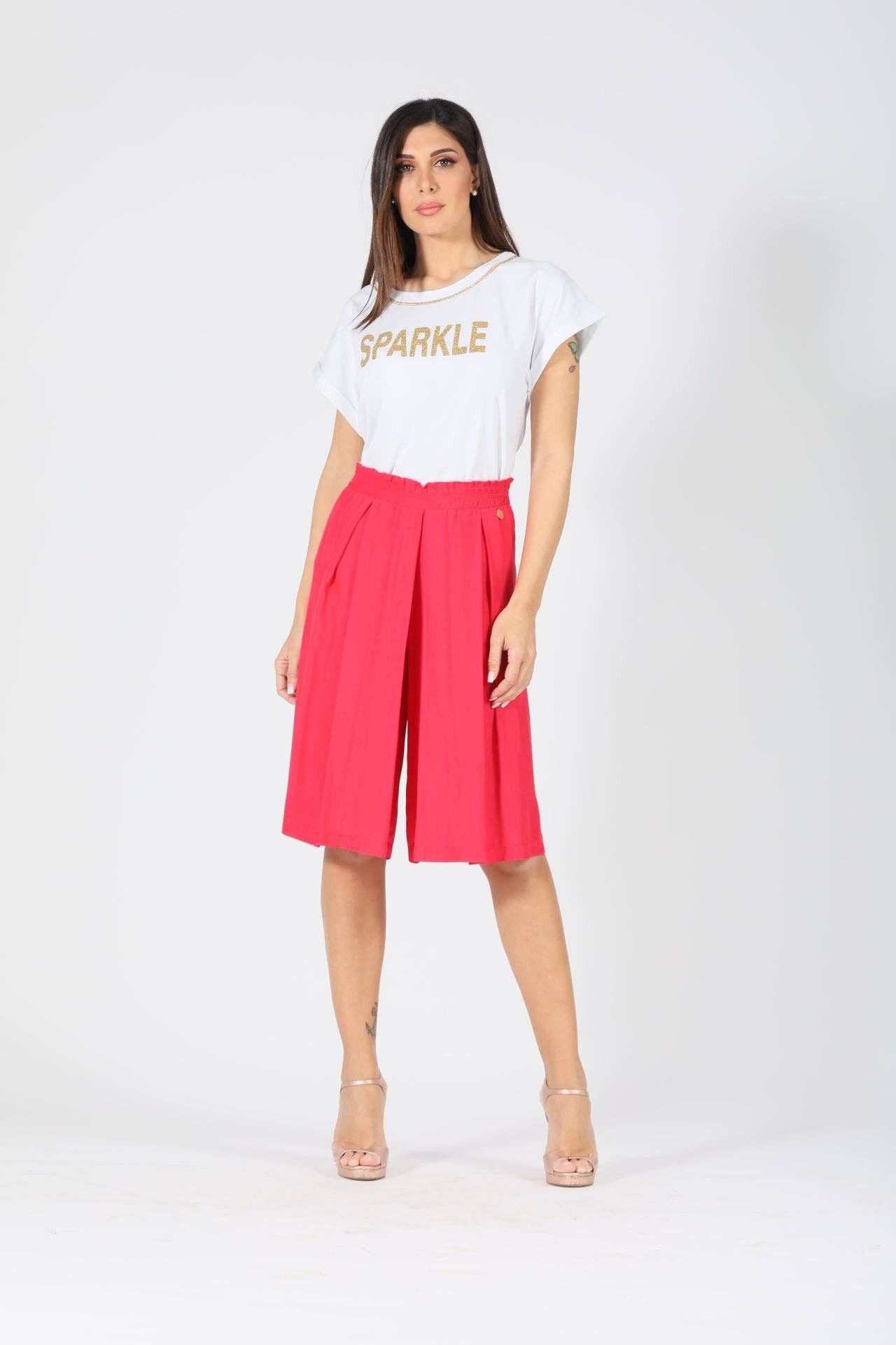 Baumwoll-T-Shirt mit Glitzer-Schriftzug