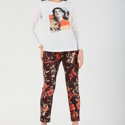 VISCOSE T-SHIRT WITH WOMAN'S FACE PRINT WITH EARRING AND WRITING