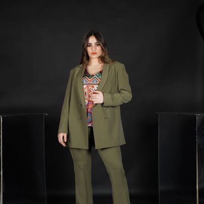 Oversized suit with shawl collar and flared trousers