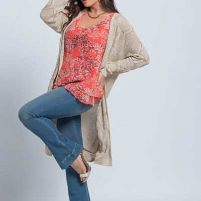 Patterned georgette top with double flounce at the bottom