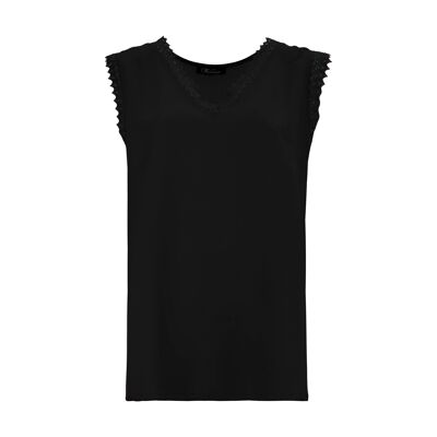 Plain top, v-neck edged in lace neck and armholes Black 42