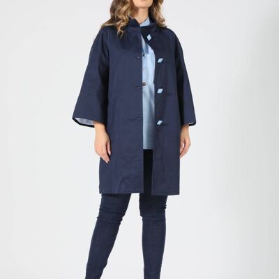 Cotton trench coat with contrasting buttons and striped interior