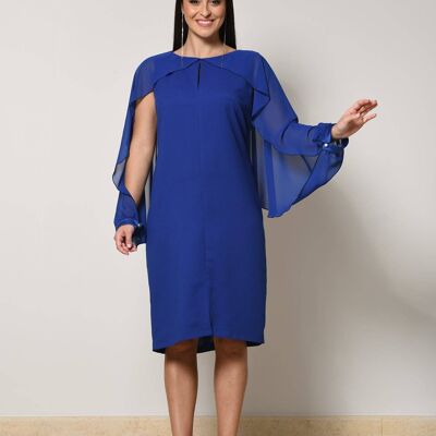 Dress with drop and open sleeves with button
