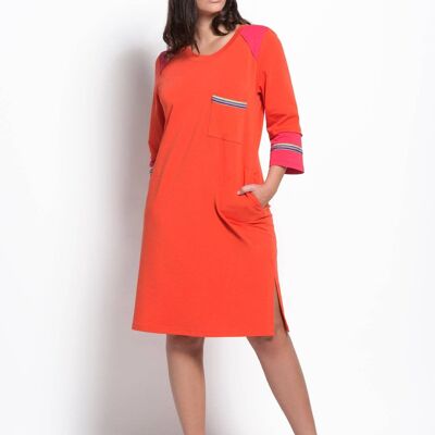 2-color cotton fleece dress with trimmings