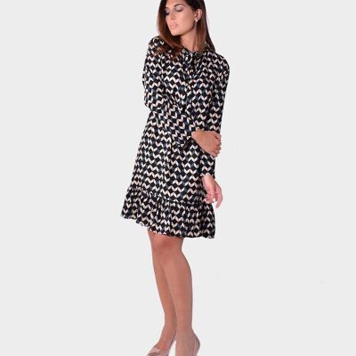 Midi dress with bow and curl at the bottom