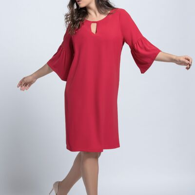 Red 3/4 sleeve cady midi dress