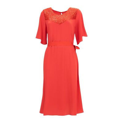 Georgette midi dress with sequin yoke Red