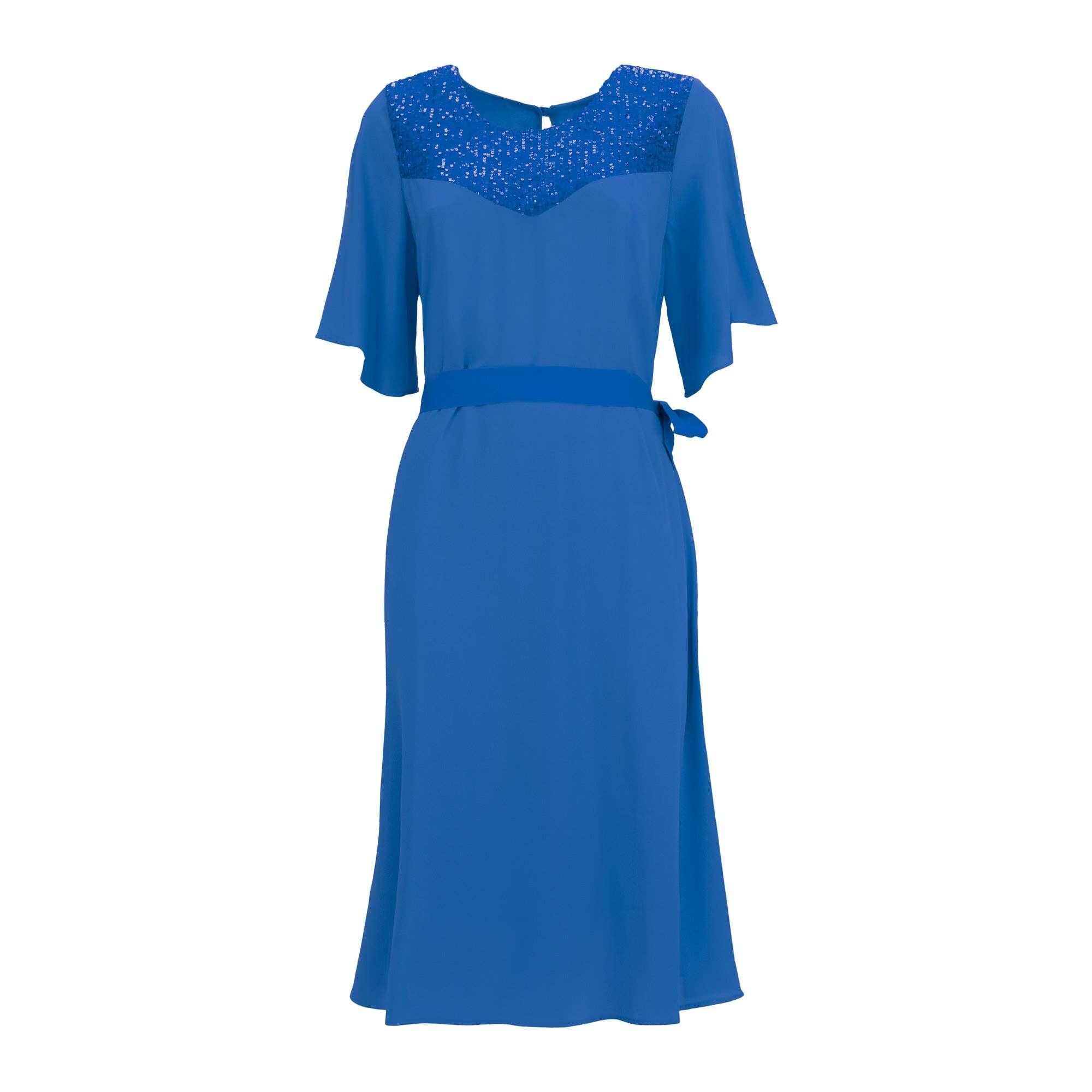 Vestito midi in georgette c/carrè in paillettes Reale