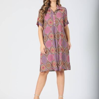 Patterned viscose midi dress with collar and buttons