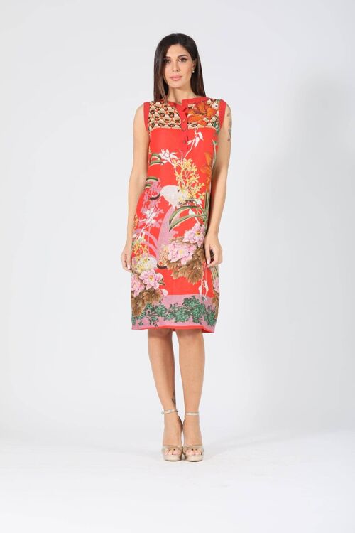 Vestito midì lavato con inserti e bottoncini