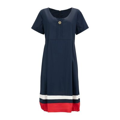 Plain cotton midi dress w / bott.marine Blue