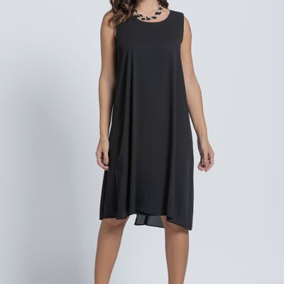 Plain midi dress in georgette w / zip on the back Black