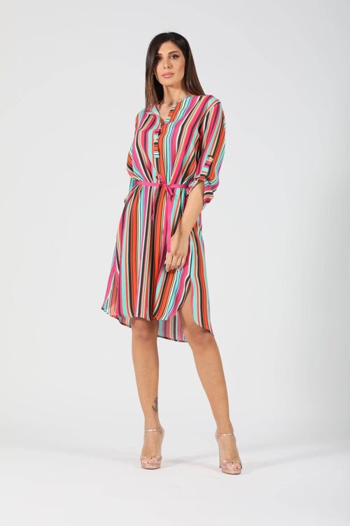 Vestito midì viscosa riga multicolor