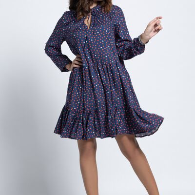 Jacquard viscose dress printed with little hearts