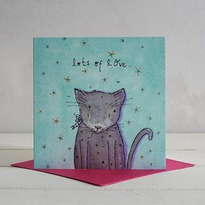 Cartolina d'auguri con un sacco di amore gatto