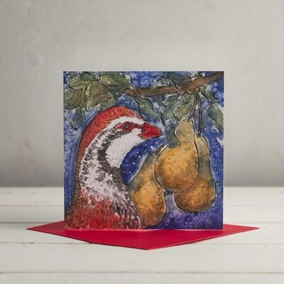 Rebhuhn in einer Birnen-Baum-Weihnachtsgruß-Karte