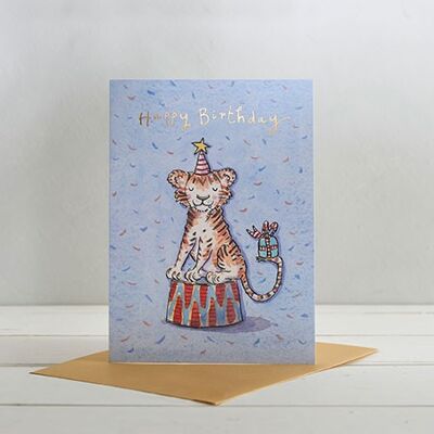 Cartolina d'auguri di buon compleanno tigre del circo