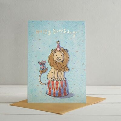 Carte de voeux joyeux anniversaire Circus Lion