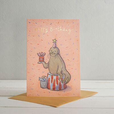 Cartolina d'auguri di buon compleanno con sigillo di circo