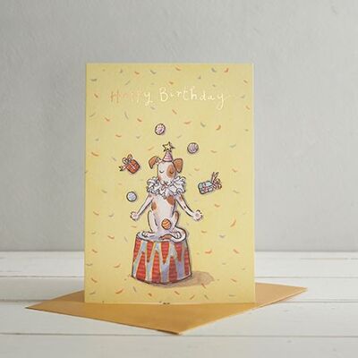 Carte de voeux de chien de cirque de joyeux anniversaire