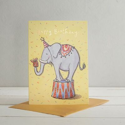 Tarjeta de felicitación del elefante del circo del feliz cumpleaños