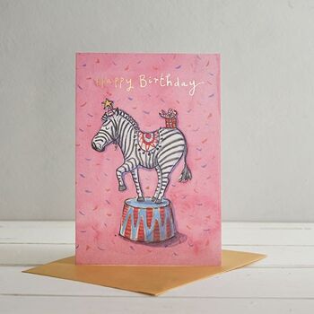 Carte de voeux joyeux anniversaire Circus Zebra