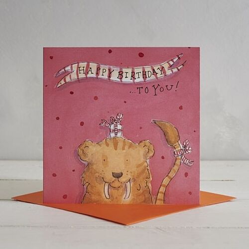 Happy Birthday Sabre Tooth Tiger Greetings Card