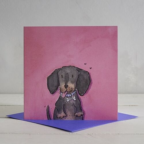 Sausage Dog Greetings Card 'Sizzles'