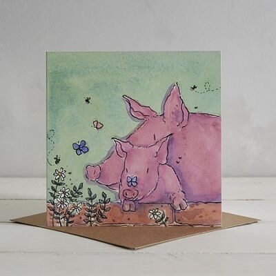 Piggy Family Greetings Card 'Pippa & Poppy'