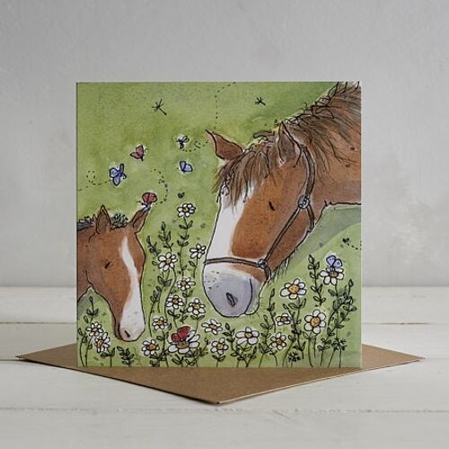 Horsey Family Greetings Card 'Ginger & Spice'