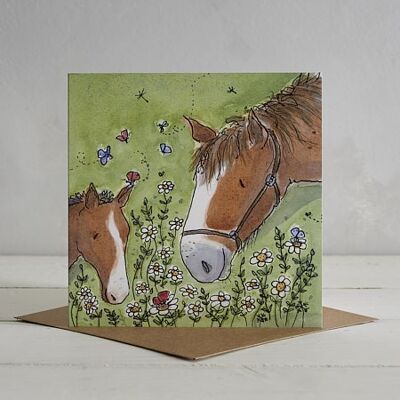 Horsey Family Greetings Card 'Ginger & Spice'