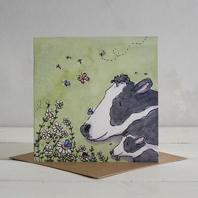Cow Family Greetings Card 'Cowslip & Daisy'