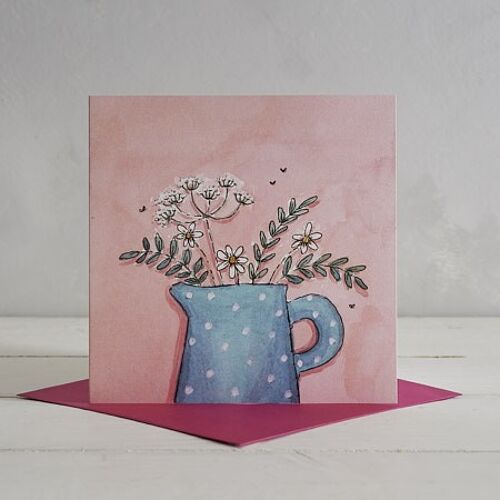 Blue Spotty Jug Greetings Card