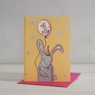 Joyeux anniversaire filles 1 an carte de voeux lapin