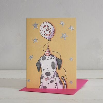 Happy Birthday Girls Age 3 Dalmatian Greetings Card