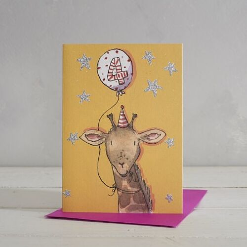 Happy Birthday Girls Age 4 Giraffe Greetings Card