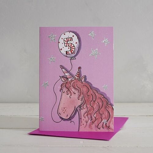 Happy Birthday Girls Age 5 Unicorn Greetings Card