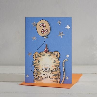 Tarjeta de felicitación de tigre de 2 años de edad para niños de feliz cumpleaños