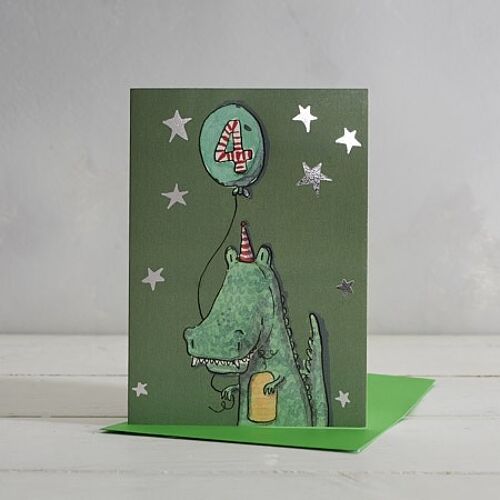 Happy Birthday Boys Age 4 Crocodile Greetings Card