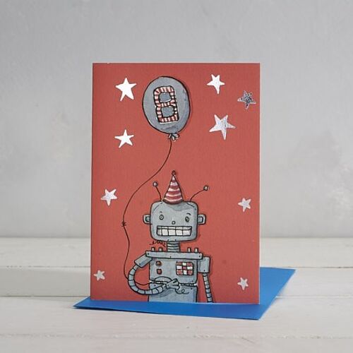 Happy Birthday Boys Age 8 Robot Greetings Card
